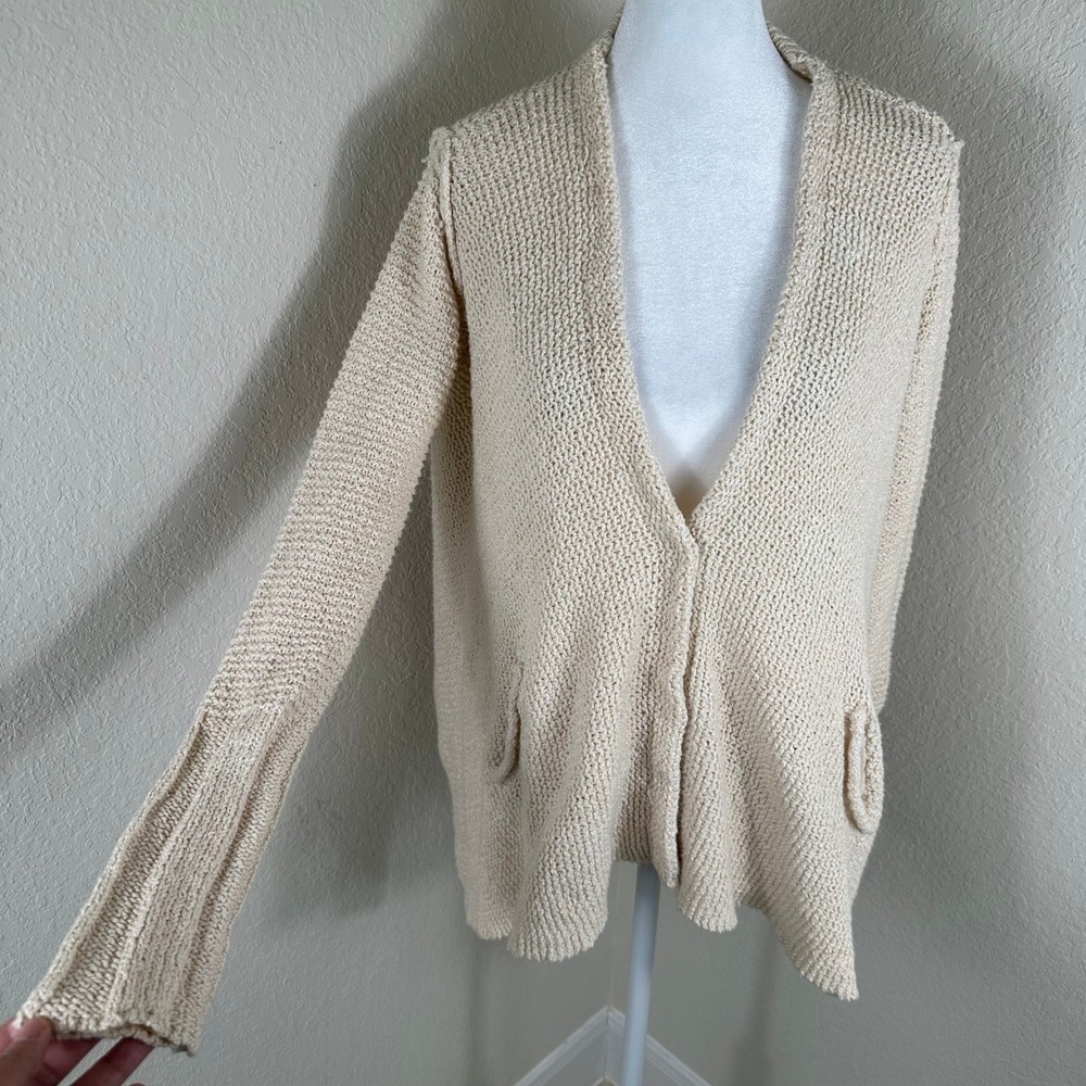 Free People Cardigan Women XS Cream Boho Chunky Knit‎ Sweater Coastal Grandma